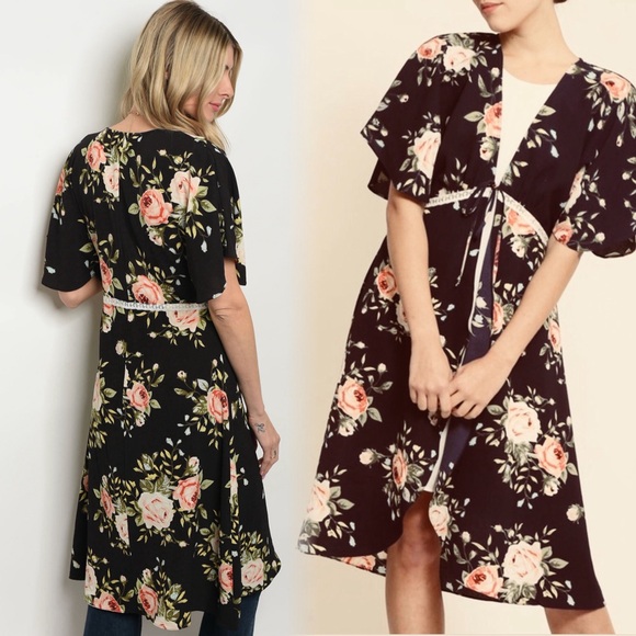 Floral print kimono lace detail cardigan - Picture 6 of 7